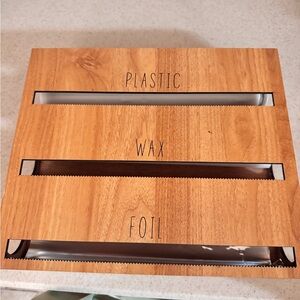 Rae Dunn Wooden Wrap Dispenser with Black Lettering